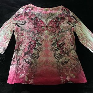 Y2K One World Pink Butterfly Half Sleeve Tee